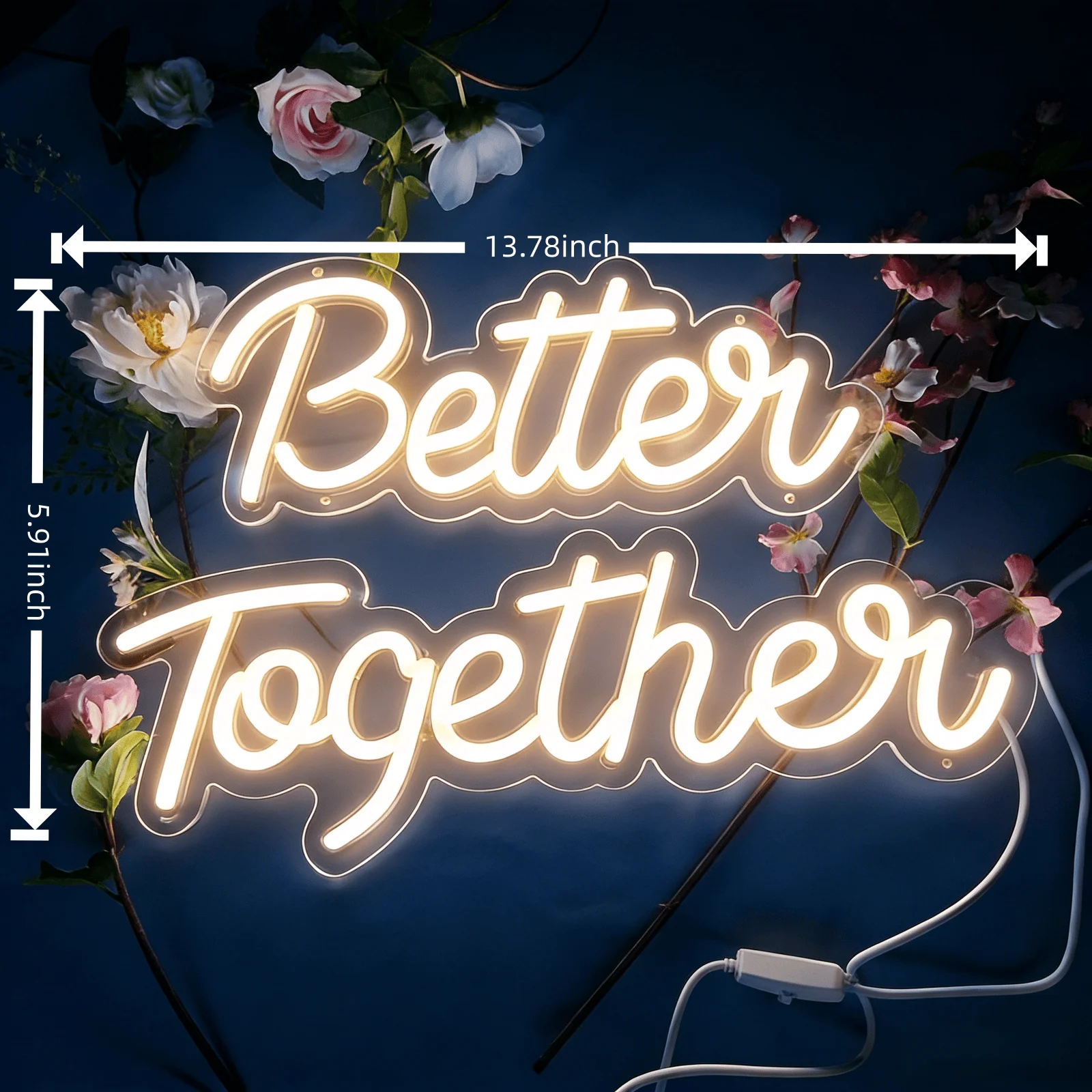 Better Together LED Neon Sign With Acrylic Base Plug Powered Tabletop & Wall Mount Neon Light For Wedding Bedroom Home Party Indoor Decoration Lamp