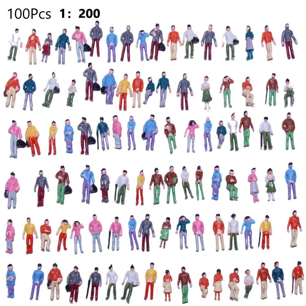 100Pcs Painted Figures 1:200 Scale People Model Miniature Figures N Scale Painted Scenes Modelling People Different Poses