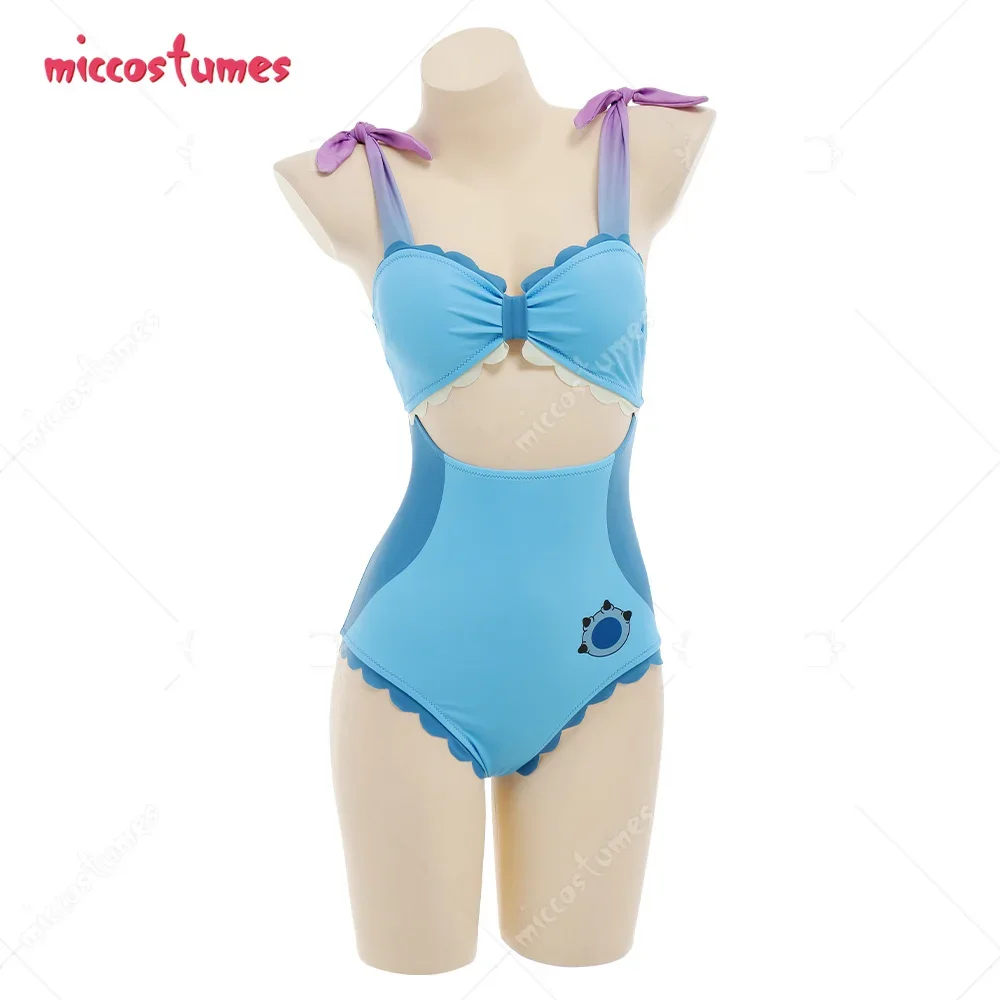 Miccostumes Women Kawaii Bathing Suit Cutout Scallop Trim One-Piece Swimwear