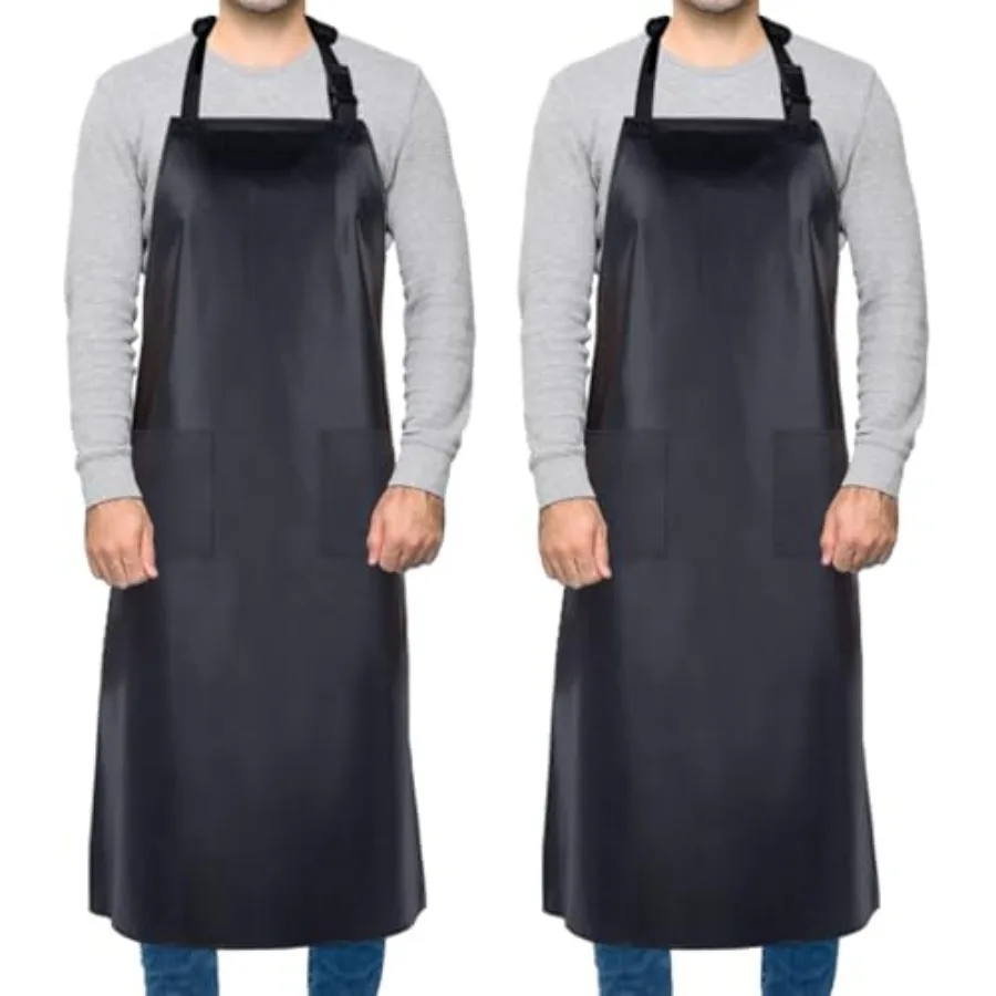 

2 Pack Waterproof Rubber Aprons, Heavy Duty Butcher for Men, Chemical Vinyl Plastic Aprons for Dishwashing