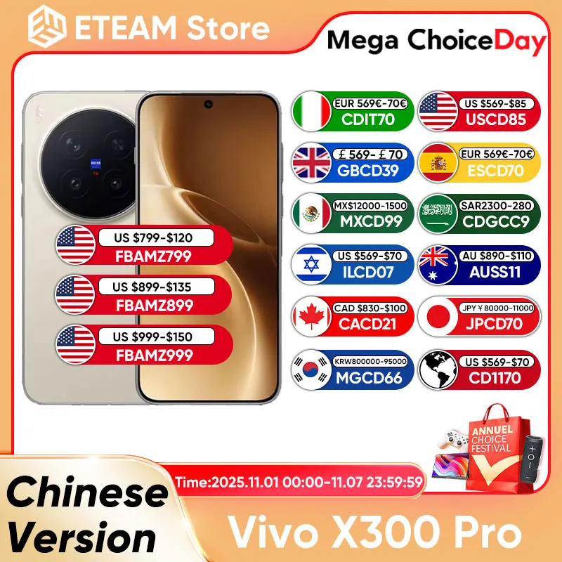 2025 New VIVO X300 Pro 5G Smartphone Mediatek Dimensity 9500 6.78'' 120Hz AMOLED Screen 6510mAh 200MP APO Super Telephoto Lens