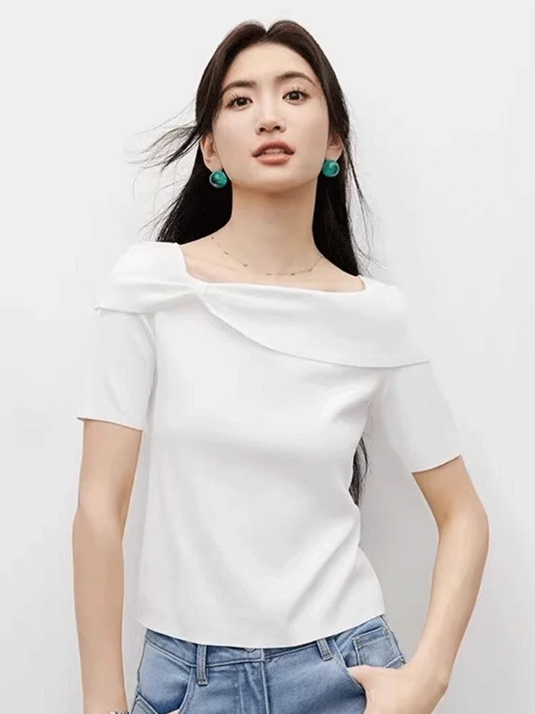 

Женский трикотажный топ Ele Knot One-Shoulder из ледяного шелка с коротким рукавом, базовый слой для лета 2025