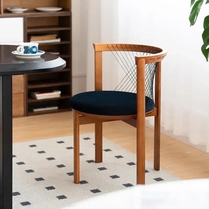 Medieval solid wood dining chair armrest back  simple retro soft bag