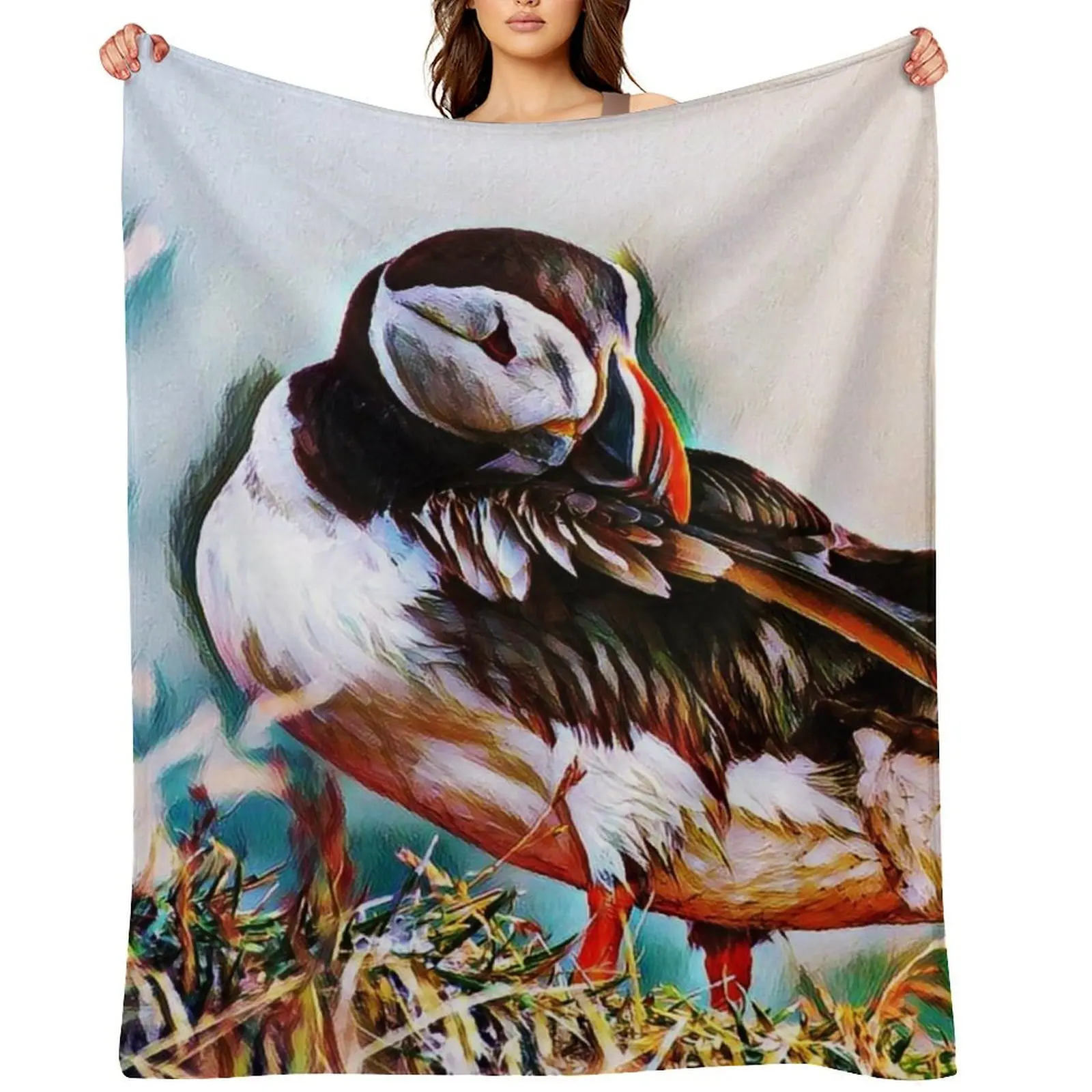 

Puffin Bird Abstract Painting Art Design Throw Blanket Soft Big Vintage christmas gifts Decoratives Blankets