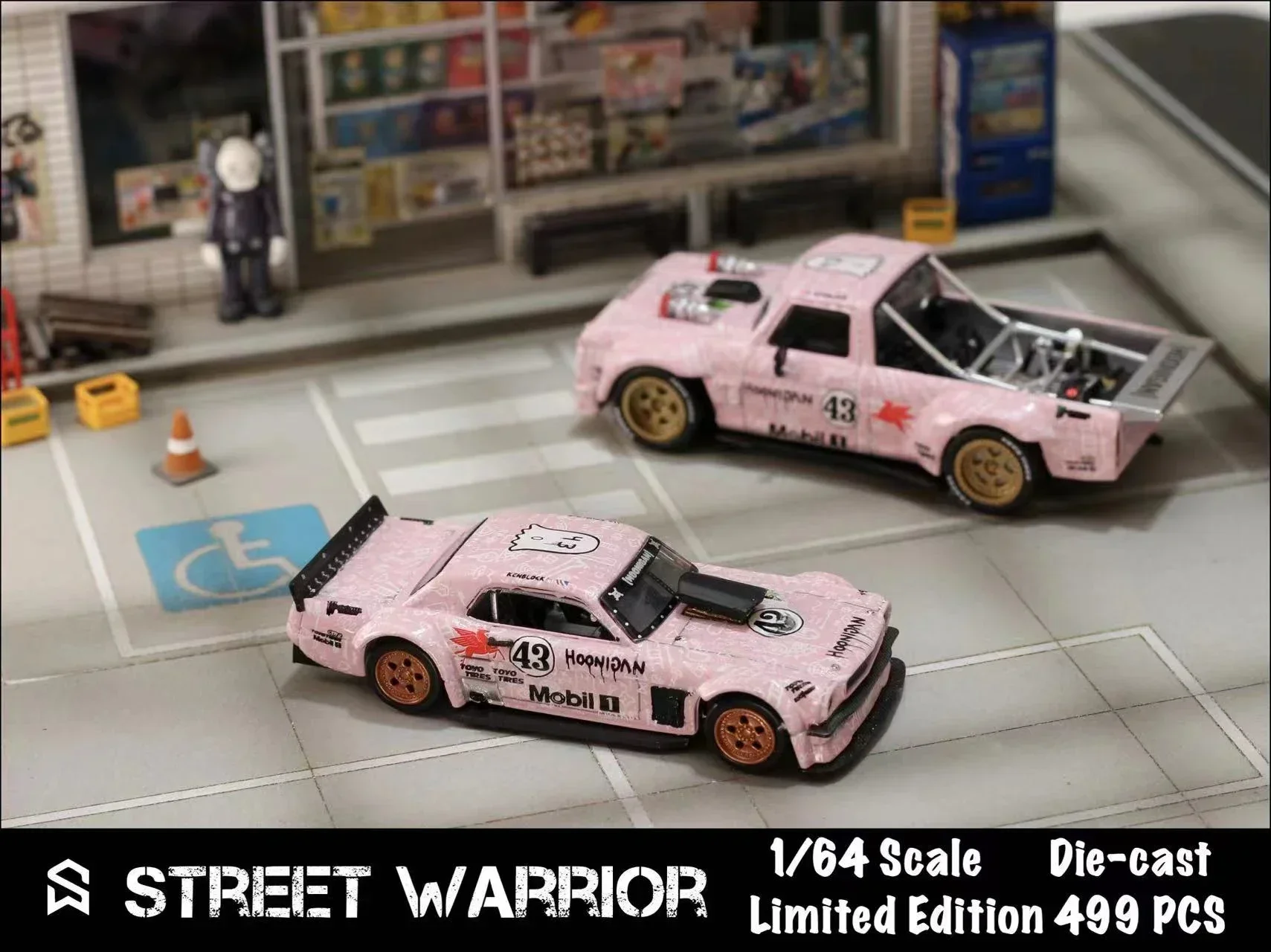 SW 1:64 1965 Mustang Hoonicorn RTR /Truck Los Angeles Pink Block43 Diecast Model Car