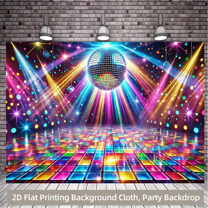 Disco Ball Party Tapestry, Colorful Lights and Retro Disco Design,  Wall Art for Birthday Celebration and Photo Booth Backdrop
