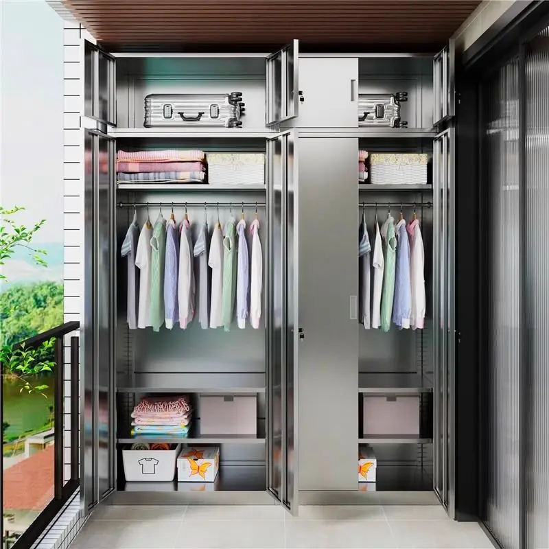 304 stainless steel household balcony cabinet waterproof, sunscreen, rust-proof and moisture-proof wardrobe large-capacity stora