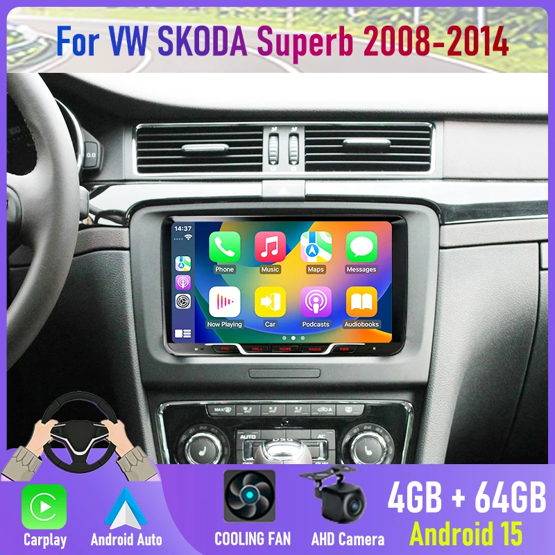 

9'' For SKODA Superb 2008-2014 Car Radio Carplay BT Car Accessories Google Map GPS Navi Stereo Android 15 Auto FM Head Unit