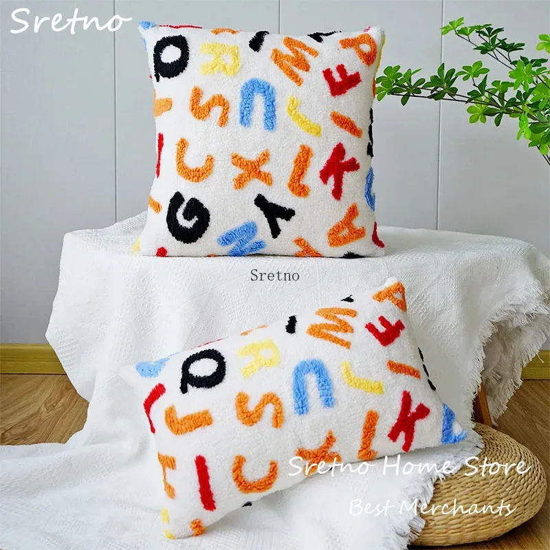 

Nordic Lambswool Pillow Cases 3D Letter Cushions Cover Living Room Home Decoration Pillow Covers Sofa Funda Cojines De 45x45