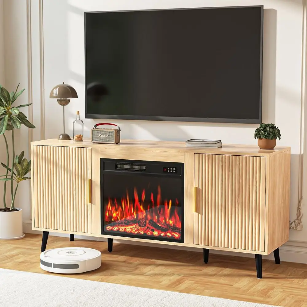 

58 TV Stand Replaced with 23 Electric Fireplace, Storage-Integrated Entertainment Center, Adjustable Shelf Media Console for TVs