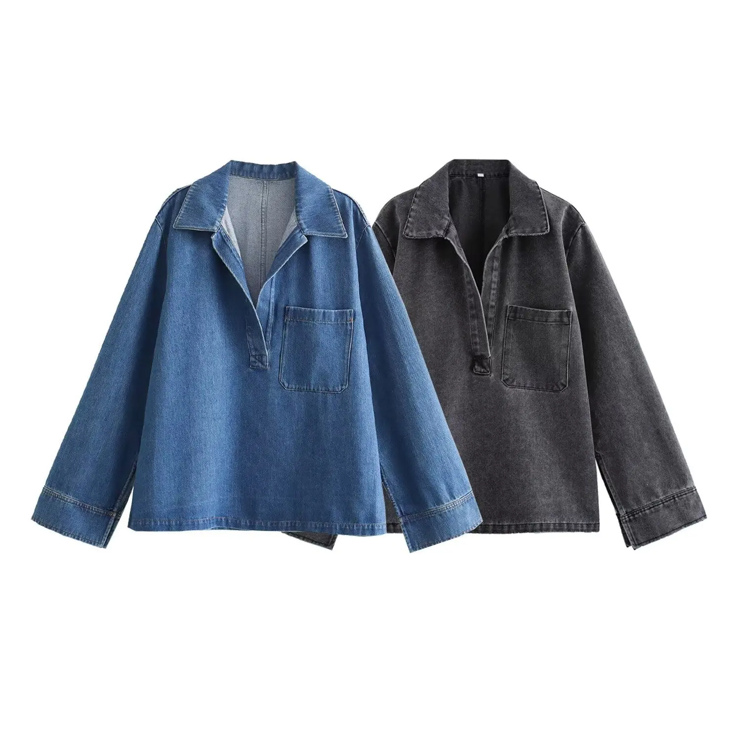 2025 Summer New Women's Clothing Washed Blue Denim Loose Shirt Jeans Set Women's Europe and America