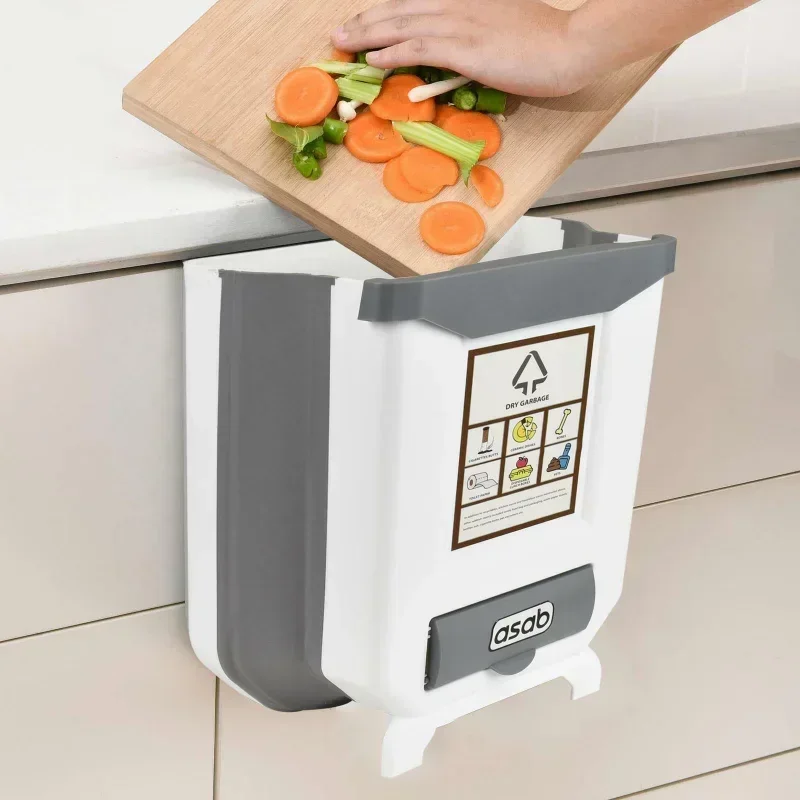 Wall Mounted Kitchen Waste Bin Punch-free Folding Cabinet Trash Can Plastic Hanging Living Room Car Trash Can Home Dustbin