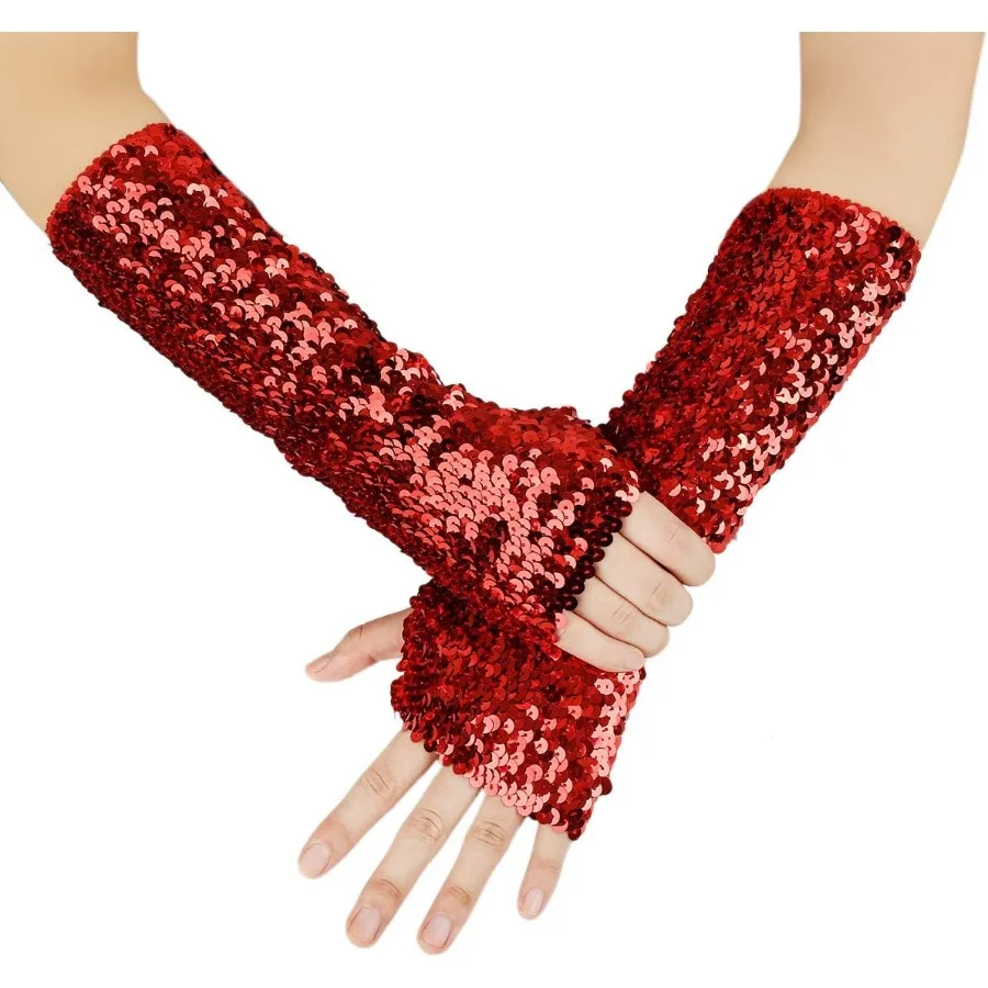 JISEN paillettes brillantes manchons chauffe-bras gants sans doigts extensibles pour les événements de mode concerts et tenues de nuit scintillantes M