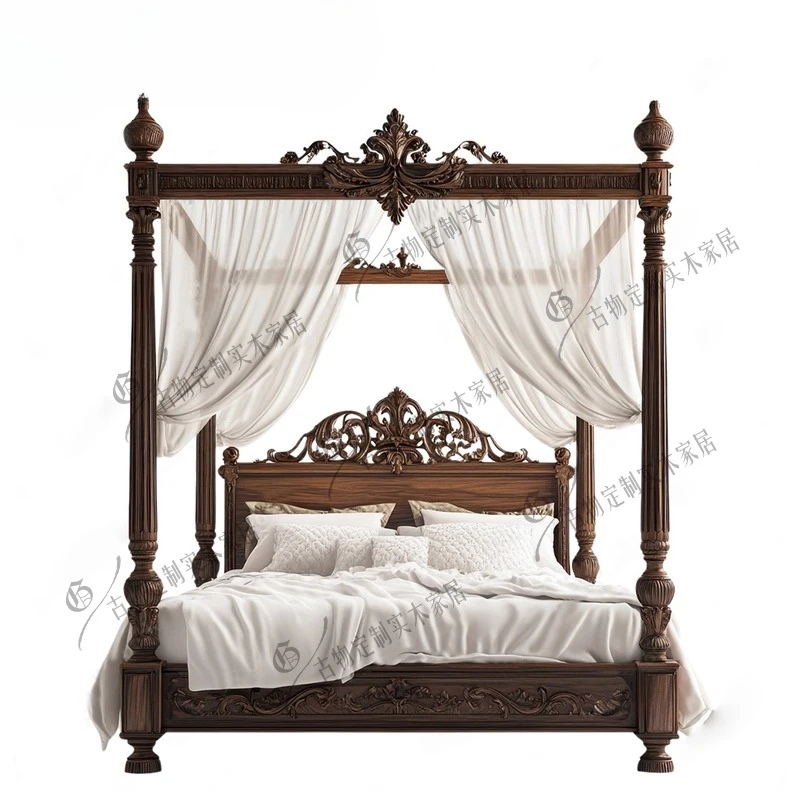 Französisches Retro-Massivholzbett/mittelalterliches Hauptschlafzimmer 1,8 Meter Doppelbett/amerikanisches Hauptschlafzimmer geschnitztes Hochzeitsbett/kann individuell angepasst werden