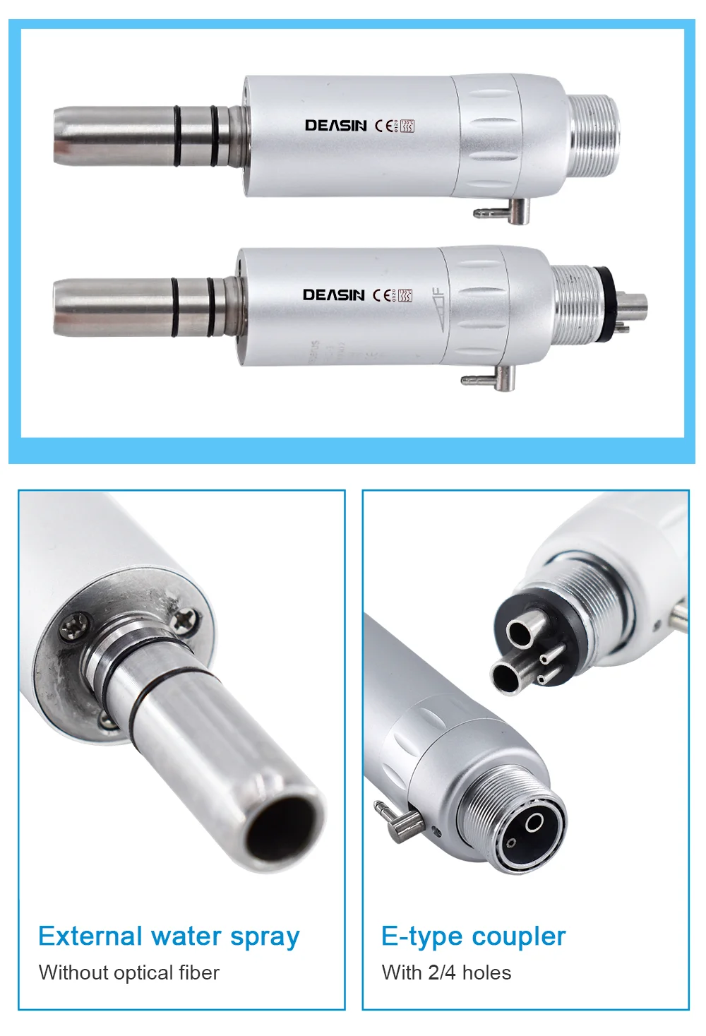DEASIN Dental LED Hoch- und Niedriggeschwindigkeits-Handstück-Set, gerades und kontra-winkeliges Luftturbinen-Handstück mit 2/4 Anschlüssen, komplettes Dental-Handstück-Set – Detail 4