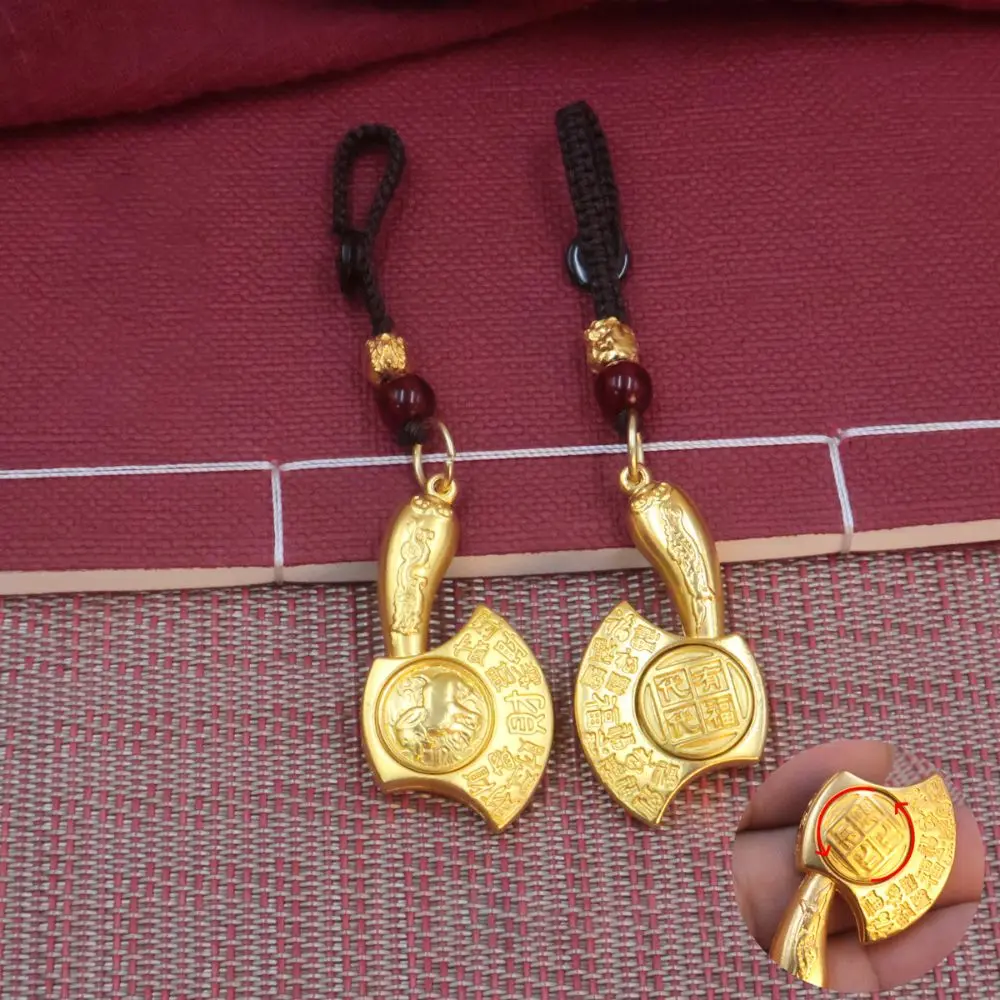 Pequeño llavero del zodiaco de estilo chino, colgante, llavero de coche de la suerte, exquisito bolso dorado, accesorios colgantes