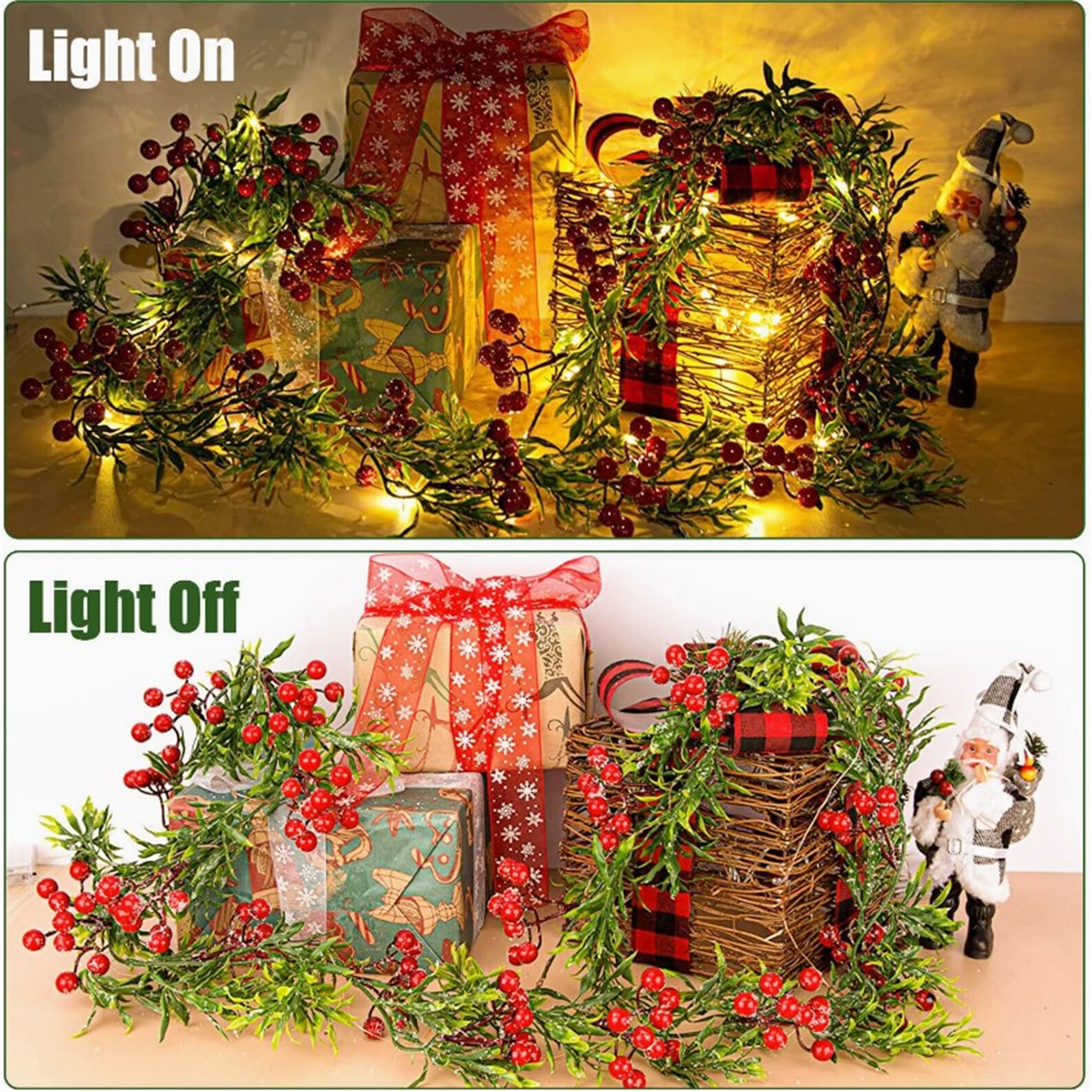 2M LED Red Berry String Lights Christmas Garland Battery Powered Wedding Party Curtain String With 20 Bulbs Fairy Lamps For Home