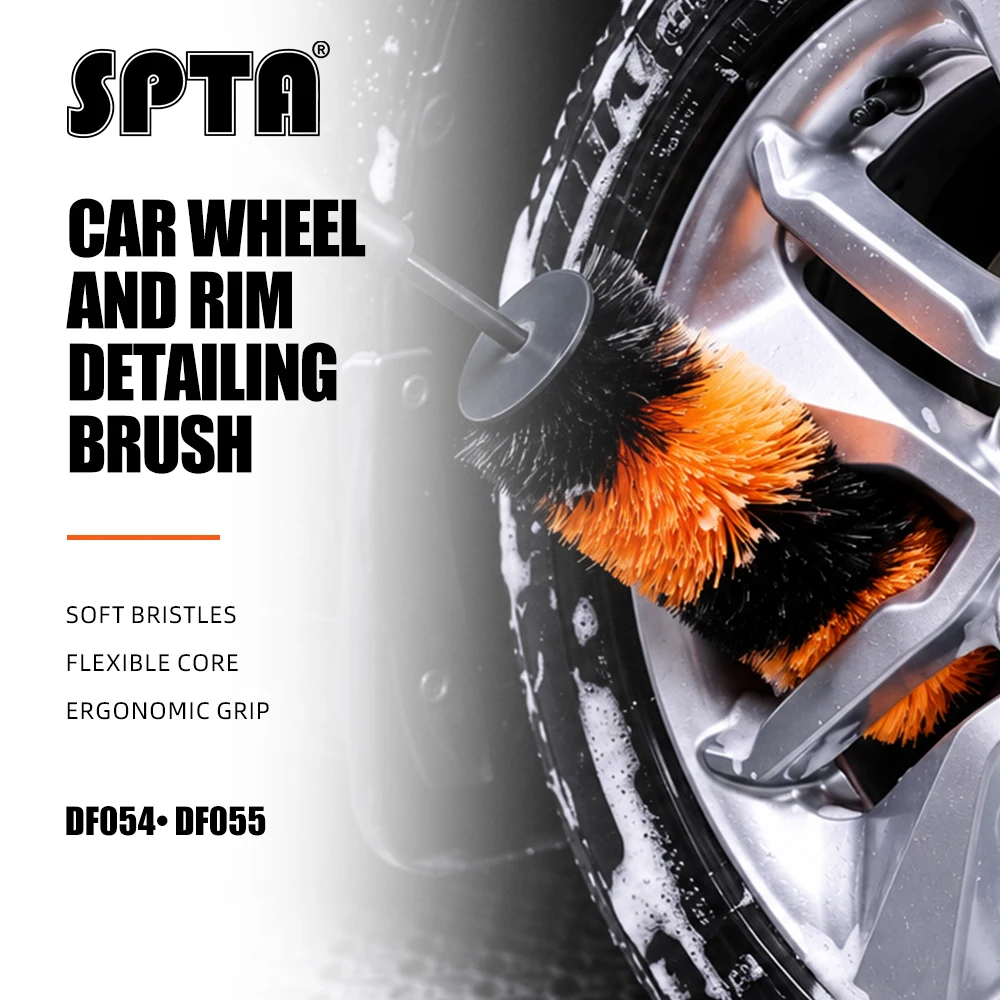 SPTA PRO Wheel Tire Scrub Brush Easy Reach Wheel Rim Detailing Long Soft Bristle for Wheels Rims Exhaust Tips Cleaning