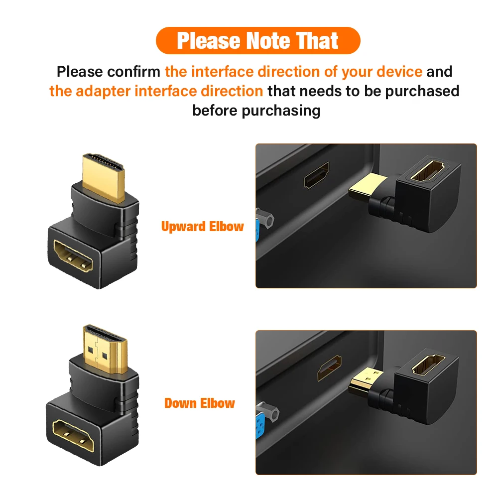 HDMI Connector Cable Adapter 90 270 Degree Right Angle Male to Female for TV PS4 PS5 Laptop U-shaped Elbow Extender 4K 2K 1080P