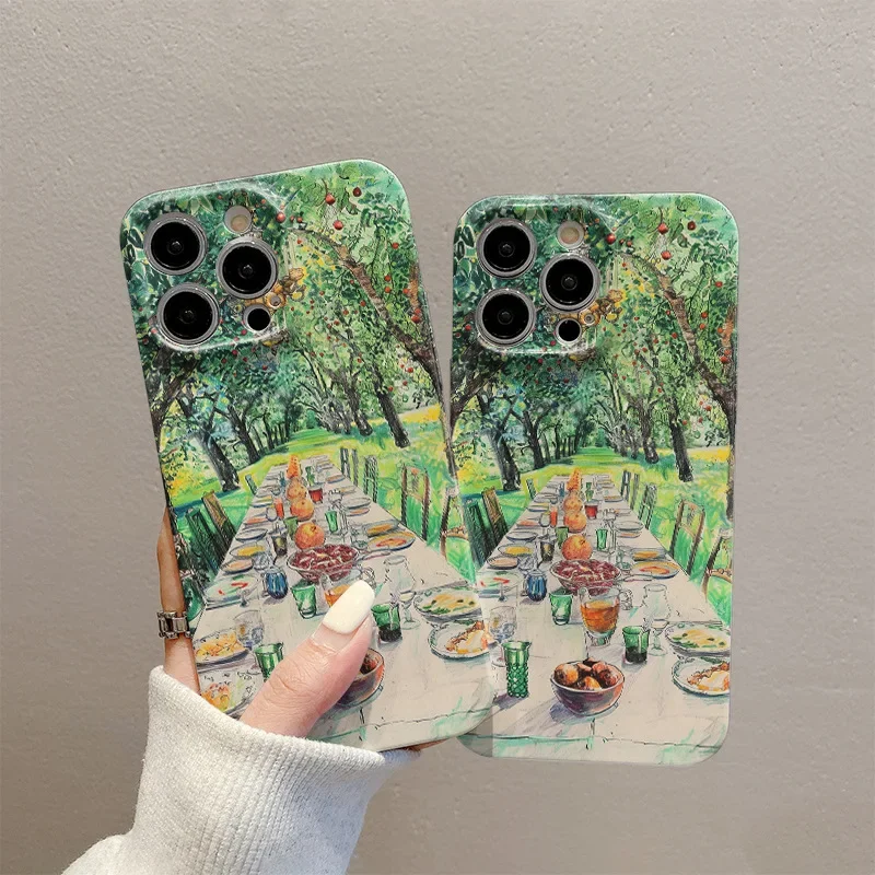 Suitable for IPhone 15 14 13 16Pro Max Creativity Picnic in The Woods Oil Painting Hard Case All-inclusive Drop-proof Phone Case