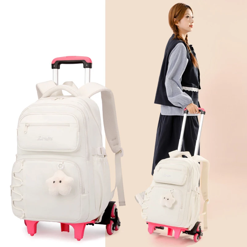 Children School Backpack  for Girls Trolley Bag with Wheels Students Backpack Kids Book Bag Rolling School bag Wheeled Backpack