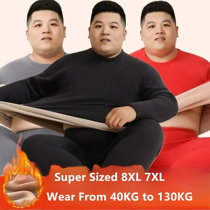 

Men's Thermal Underwear Set Fleece Lined Thicke Autumn Winter Velvet Cold Heating Inner Resistant Thermal Clothes Oversized 6XL