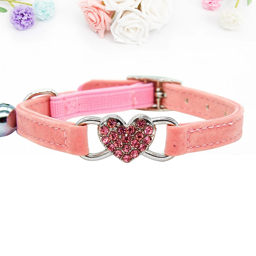 

s Heart Rhinestone Cat Collar Adjustable Pet Neck Chain for Kitten Adult Walking Outdoor Travel Cute Bell Decorative Gift