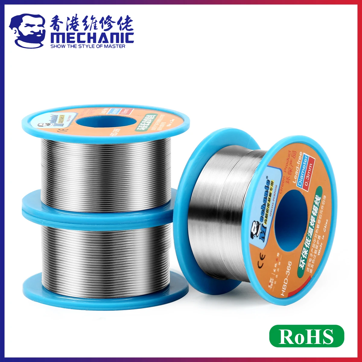 MECHANIC HBD-366 Series 40g Lead-Free Rosin Core Solder Wire 200℃ Melting Point Sn99.3% 0.3-0.8mm Environmental Welding Tin Wire
