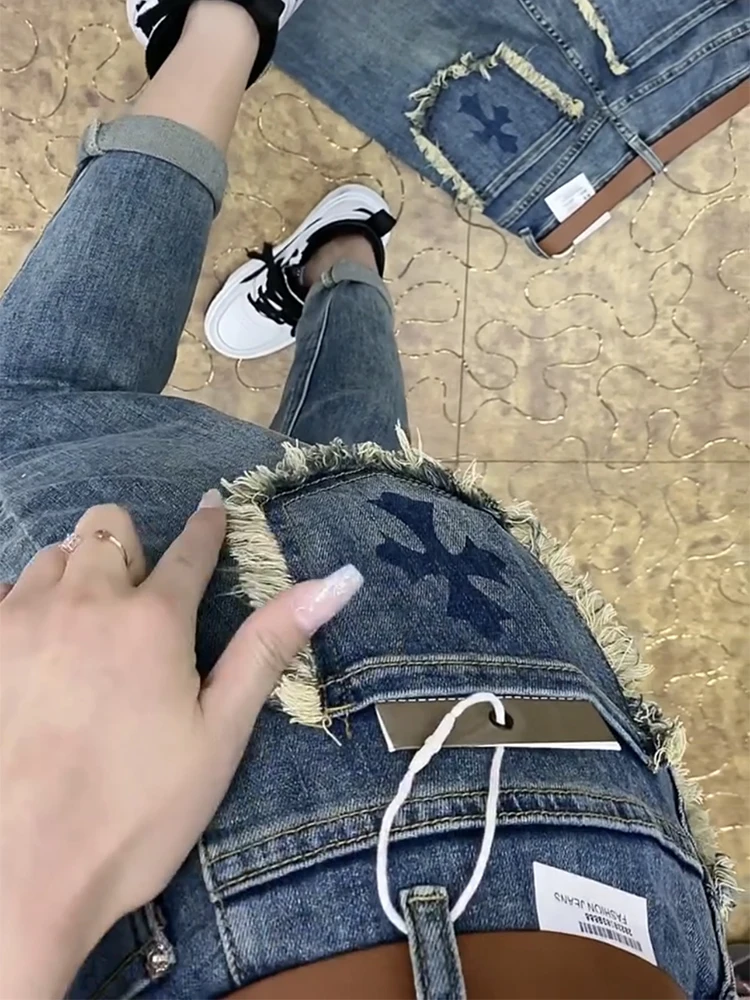 Imagem -03 - Calça Jeans Feminina de Tamanho Grande Reta e Fina para Papai Gorda Haren Nova Marca de Moda Verão Y2k 2023