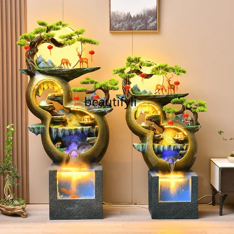 

Calabash flowing water ornaments rockery fish tank landscaping circulating water feng shui wheel living room fountain de