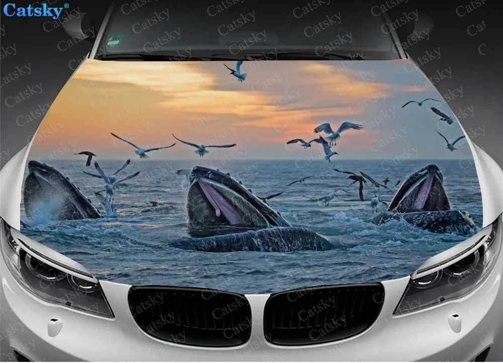 Humpback Whale Car Hood Vinyl Stickers Wrap Vinyl Film Engine Cover Decals Sticker Universal Car Hood Protective Film