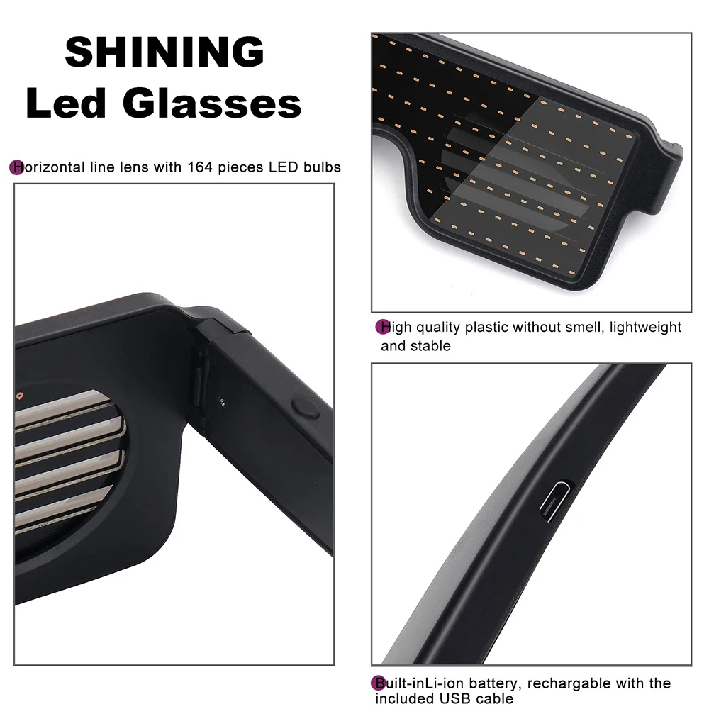 نظارات LED تضيء نظارات الحفلات الديناميكية المفضلة لمهرجان عيد الميلاد USB قابلة لإعادة الشحن LED نظارات وامضة متوهجة