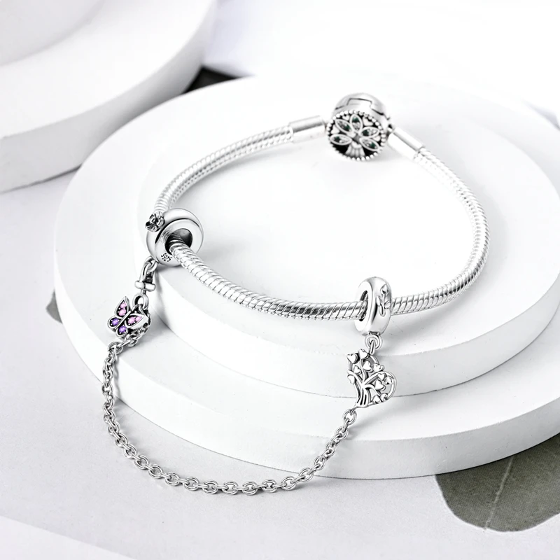 Nuova serie di catene di sicurezza con farfalla d\'amore in argento sterling con ciondoli in zirconi adatti per braccialetti originali 925 con