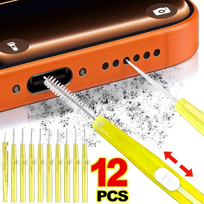 1-12PCS Double-end Adjustable Phone Speaker Cleaning Brush for Earphone Earbuds Cleaner Kit for iPhone Samsung Keyboard Brushes