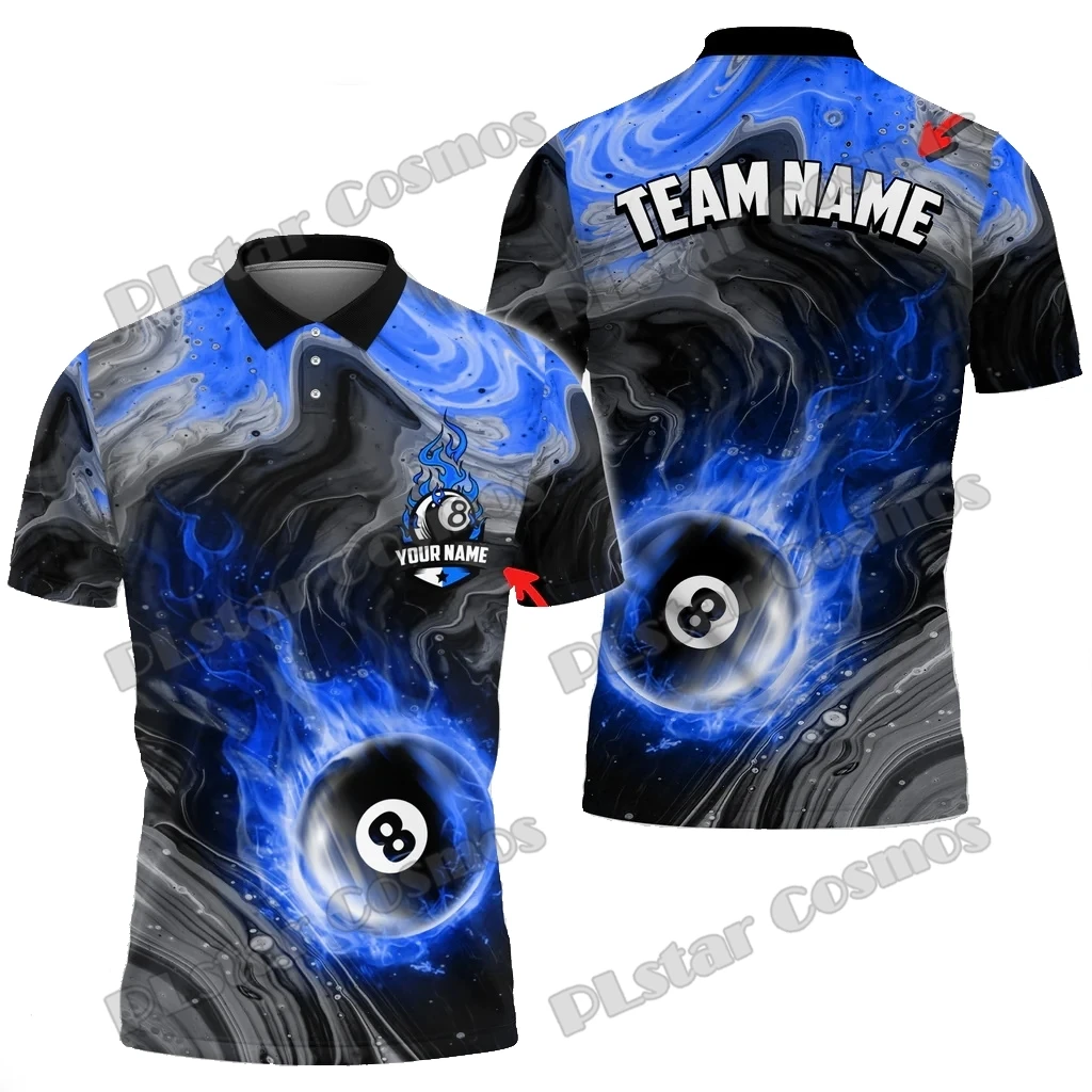 

Billiards 8 Ball Fire Personalized Name, Team Name 6 Colors 3D Printed Premium Men's Polo Shirt Summer Casual Polo Shirt POL170