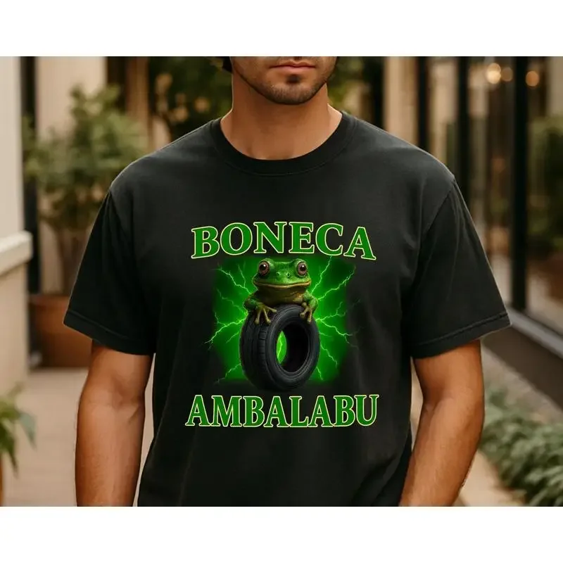 Boneca Ambalabu Meme frog T shirt in a Tire Absurd Surreal Funny Viral Green Lightning  fan tee