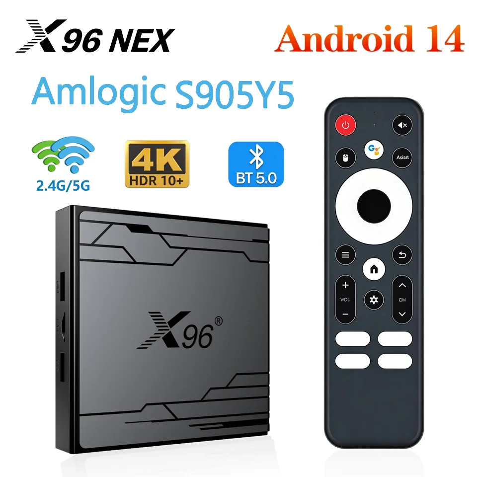 X96 NEX Android 14 TV Box Amlogic S905Y5 Quad Core 4K UHD AV1 Decode WiFi6 BT5.X 2/4GB RAM 16/32GB ROM Media Player Set Top Box