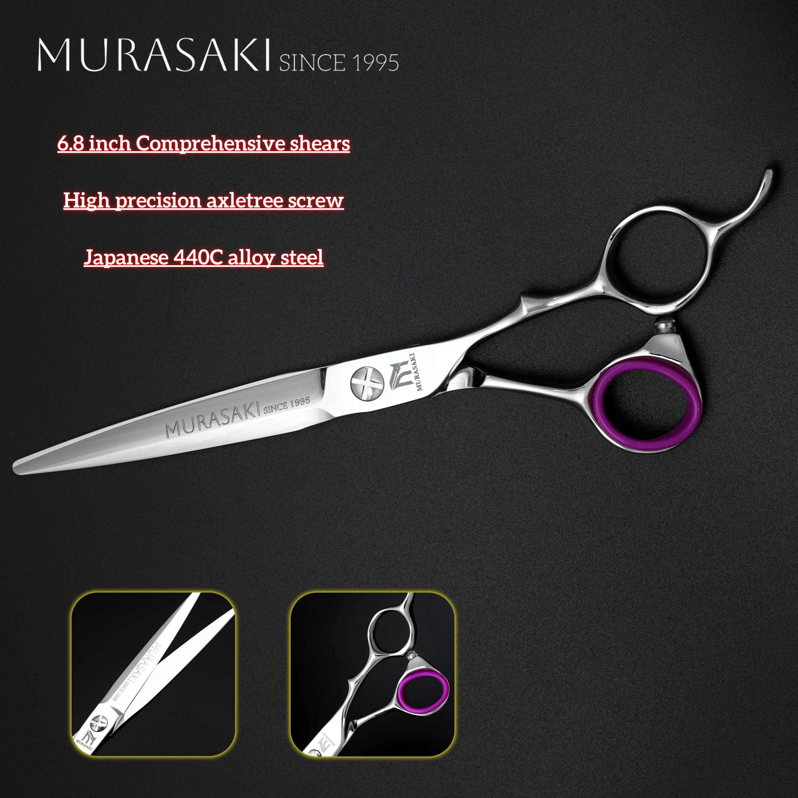 MURASAKI Professionelle Haarausdünnungsscheren, 6-6,8 Zoll Hitachi 440C Stahl-Friseurscheren, hochwertige Haarschneidewerkzeuge für den Salon – Detail 32