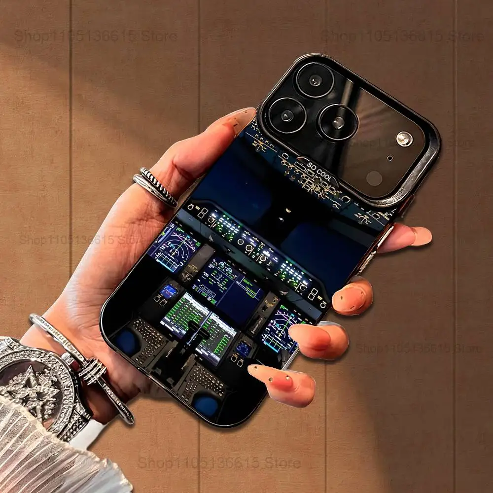 Funda de teléfono piloto de cabina de aviación para iPhone 16,15,14,17,13,12,11, Mini,Pro,SE,XS,MAX, funda de silicona negra mate
