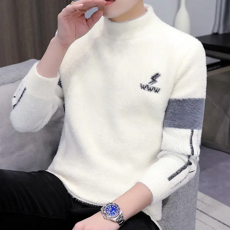 

Свитер мужской вязаный свитер из искусственного меха норки, осенне-зимний новый стиль, свитер на толстой основе, теплая одежда из ниток