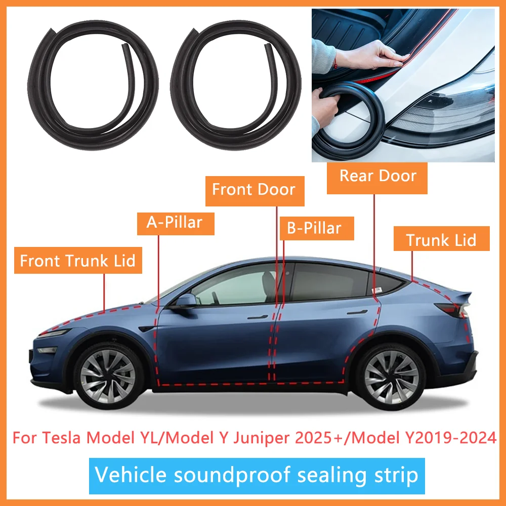 For Tesla Model YL/Y Juniper 2025 Door Sealing Soundproof Rubber Sealing Strip Sunroof Trunk Reduction Wind Noise Car Accessorie