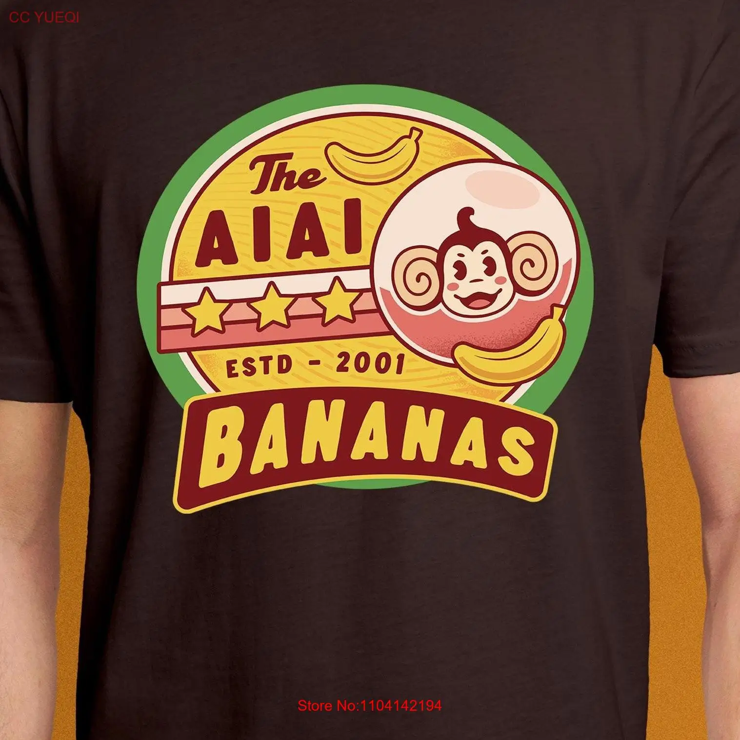 Aiai Bananas Emblem T Shirt Super Monkey Ball Video Game Gaming Gamer Ape Gorilla Arcade long or short sleeves