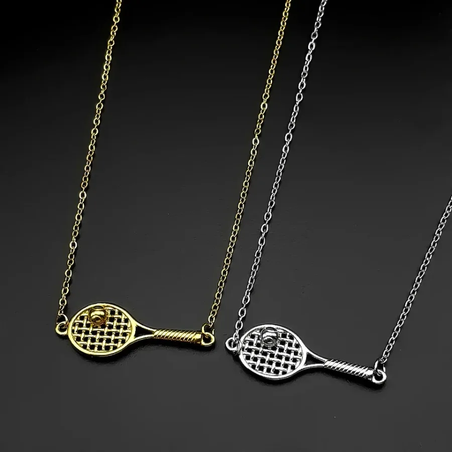Mini Tennis Racket Pendant Necklace For Women Men Stainless Steel Gold Color Tennis Lover Gift Sweater Chain Sports Jewelry