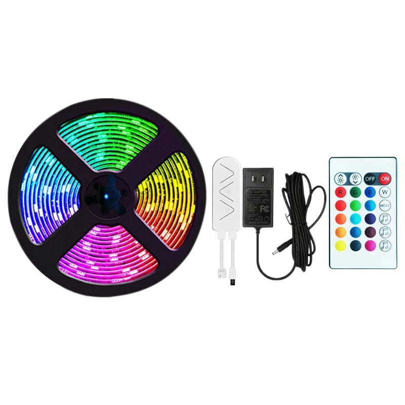 

LED Strip Lights With Remote Control Built-In Mic 5050 RGB Waterproof Light Strip For Bedroom Party Home 5M US Plug