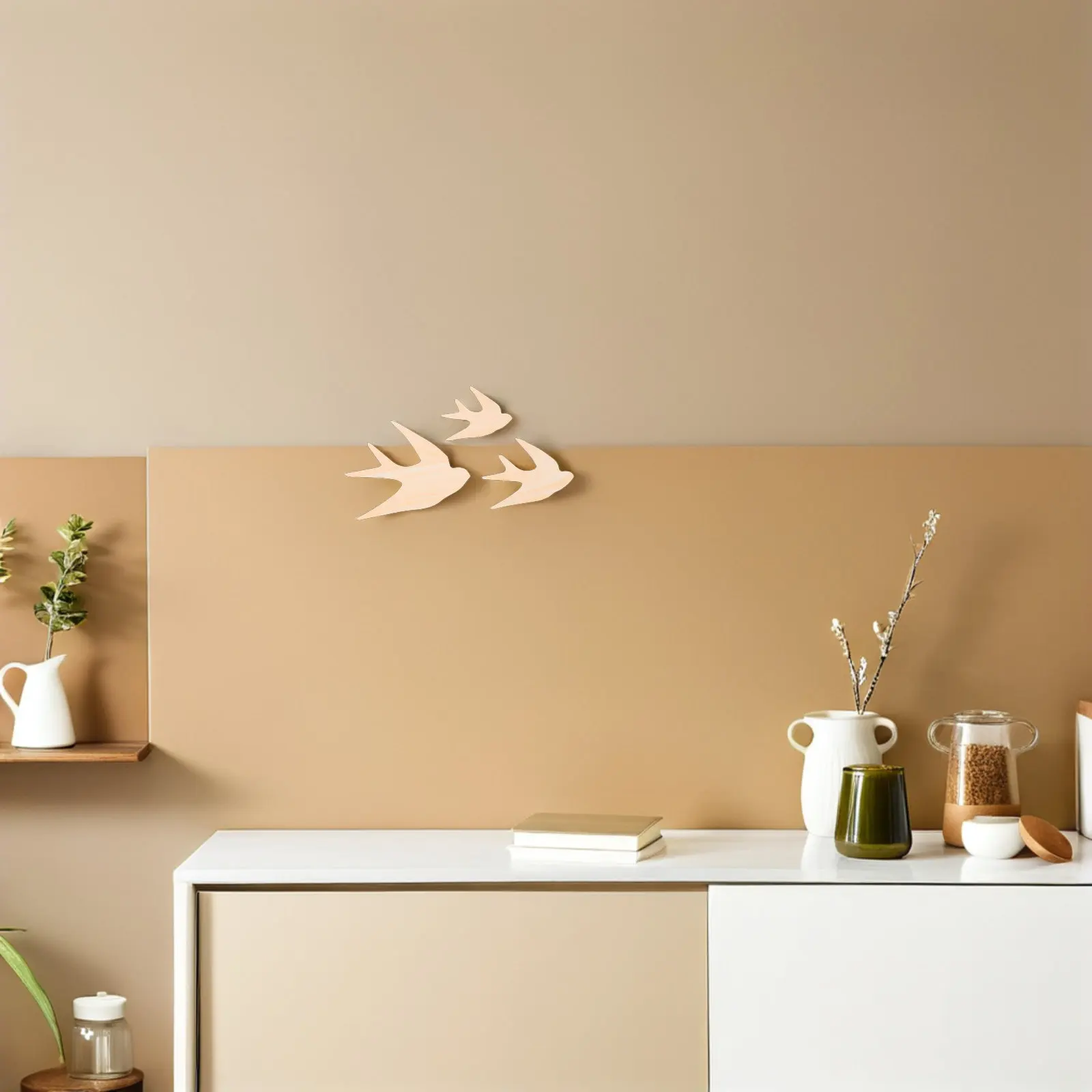 6Pcs Wooden Bird Wall Stickers Nursery Bedroom Flying Swallow Natural Wood Art Light Removable Creative Wall Decor