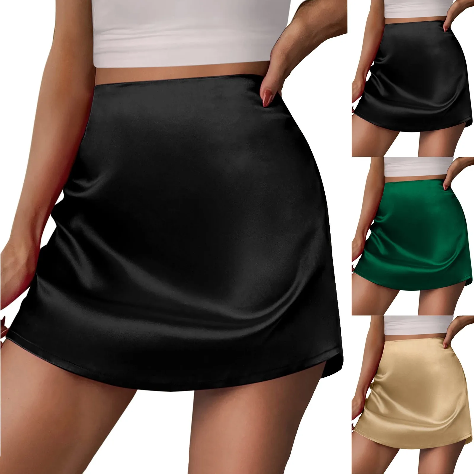 2025 New Casual Stain Silk Short Skirt Elegant Sexy omen's Mini Skirts  A-Line Stretchy Zipper Short Skirts Trendy Hip Skirts