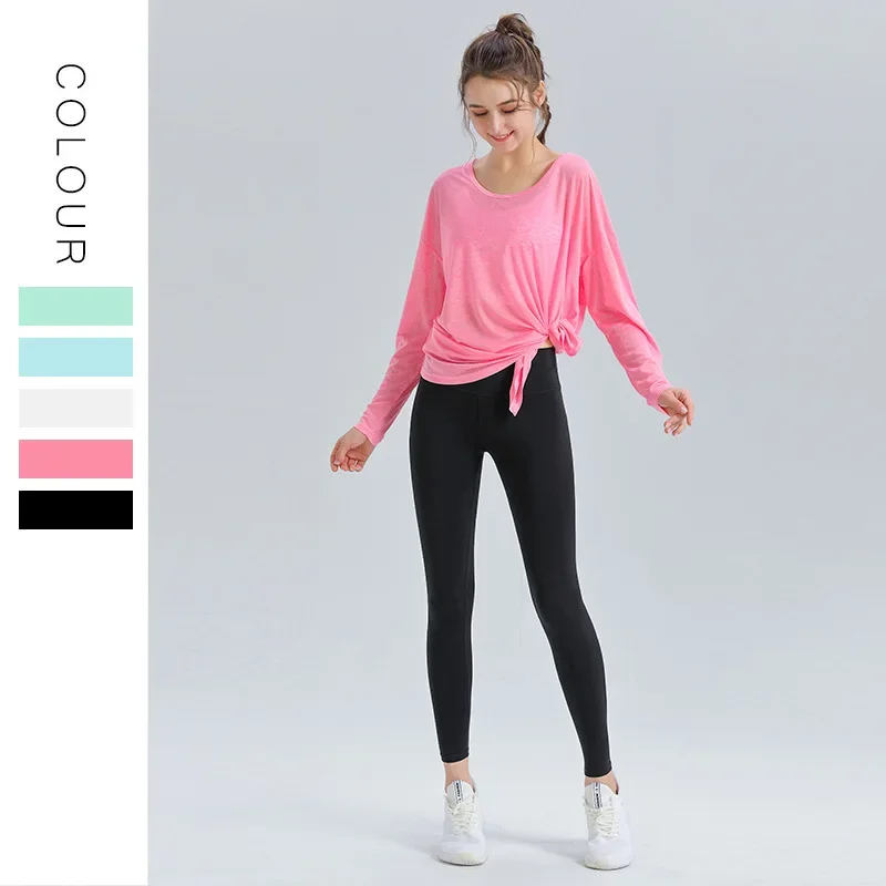 Yoga Suit Fashionable Loose Knotted Two-wear Top Hip Lift Slim Leggings Running Sports Two-piece Set