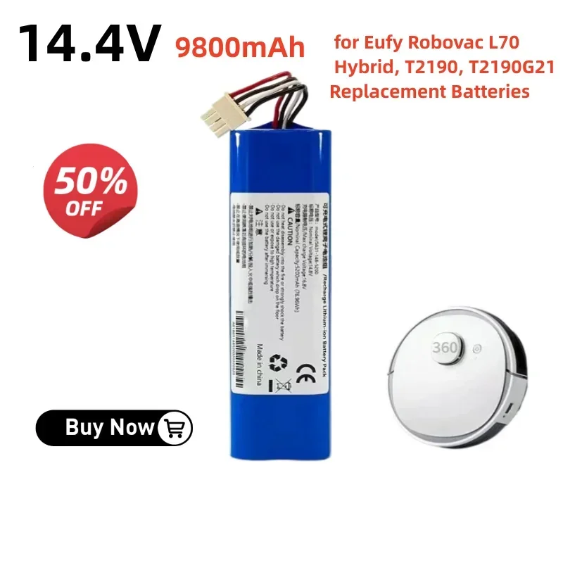 

New Replacement Battery for Eufy Robovac L70 Hybrid, T2190, T2190G21 Replacement Batteries 14.4v 9800mAh 18650 Battery Pack