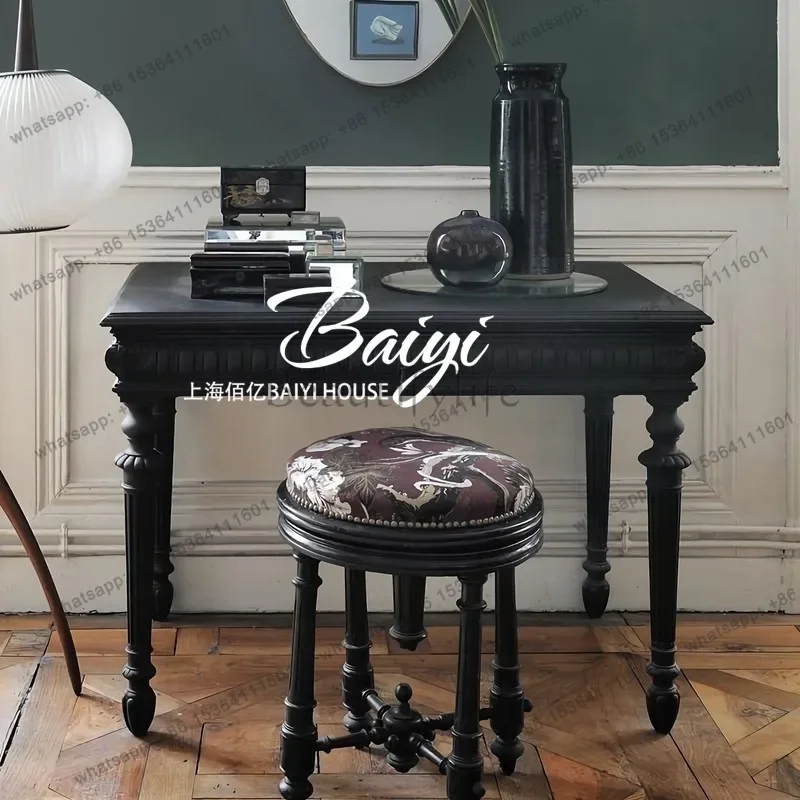 LXFrench retro black solid wood desk desk home American country European engraving writing deskSSS