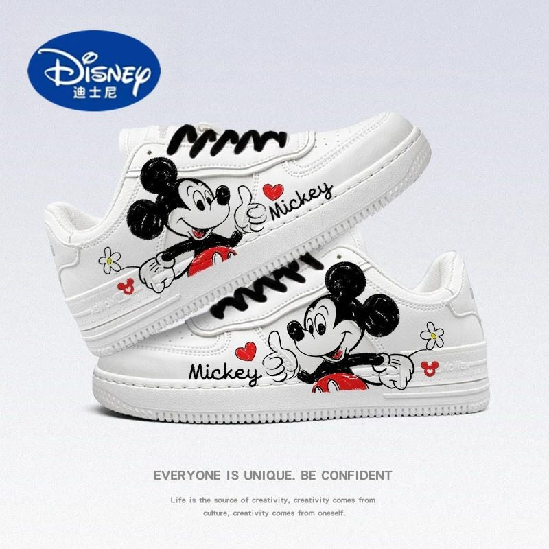 

Disney Mickey Hand-Painted Sneakers - Cute White Canvas Shoes for Girls.